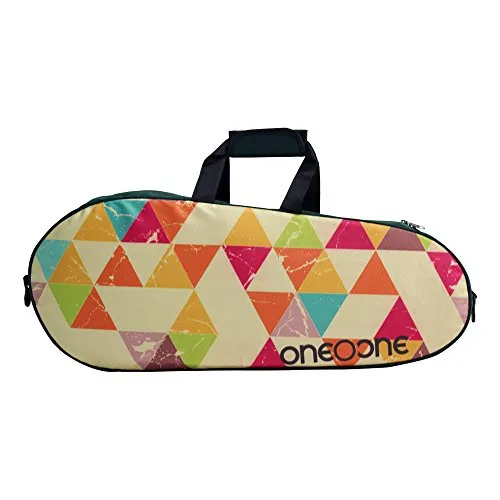 One O One - Canvas Collection Double Green & Triangle 2 - Badminton/Tennis Kitbag