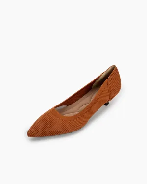 Orange Solid Color Pointed-Toe Striped Kitten Heels