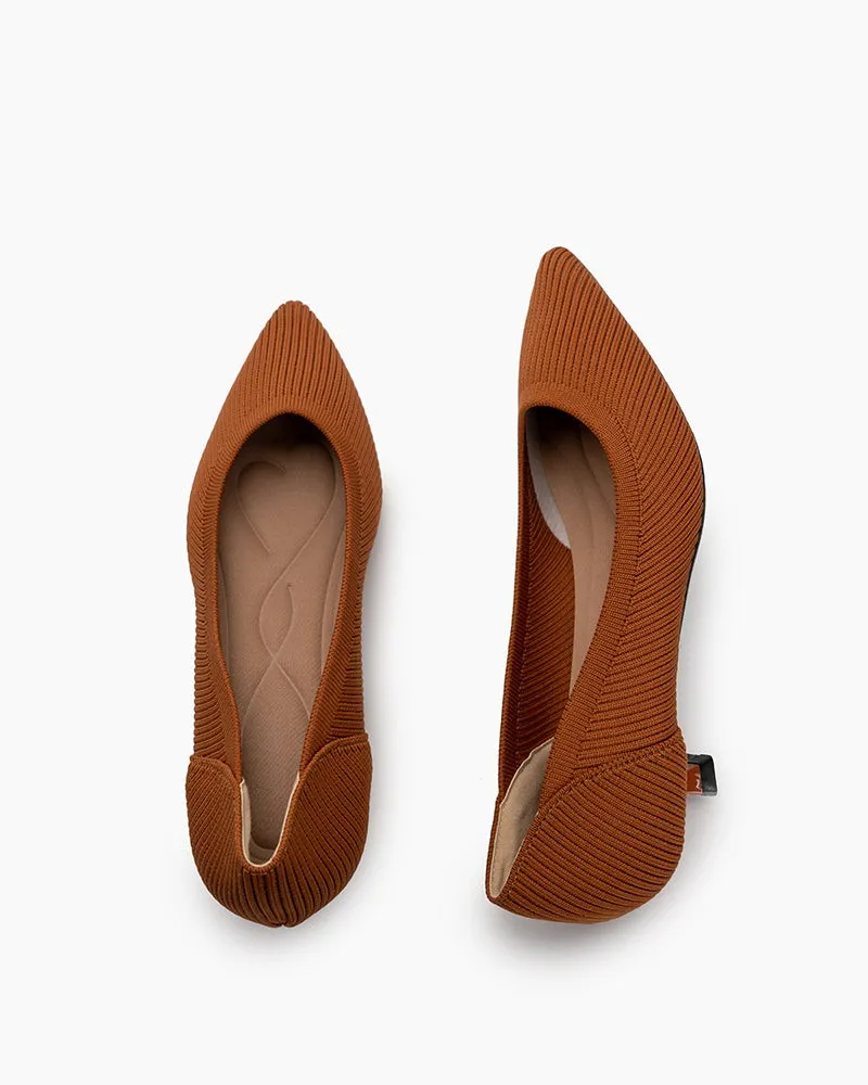 Orange Solid Color Pointed-Toe Striped Kitten Heels