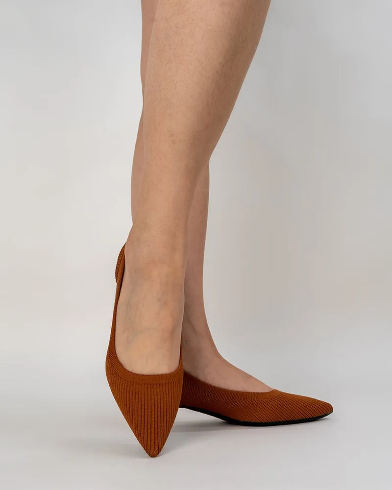 Orange Solid Color Pointed-Toe Striped Kitten Heels