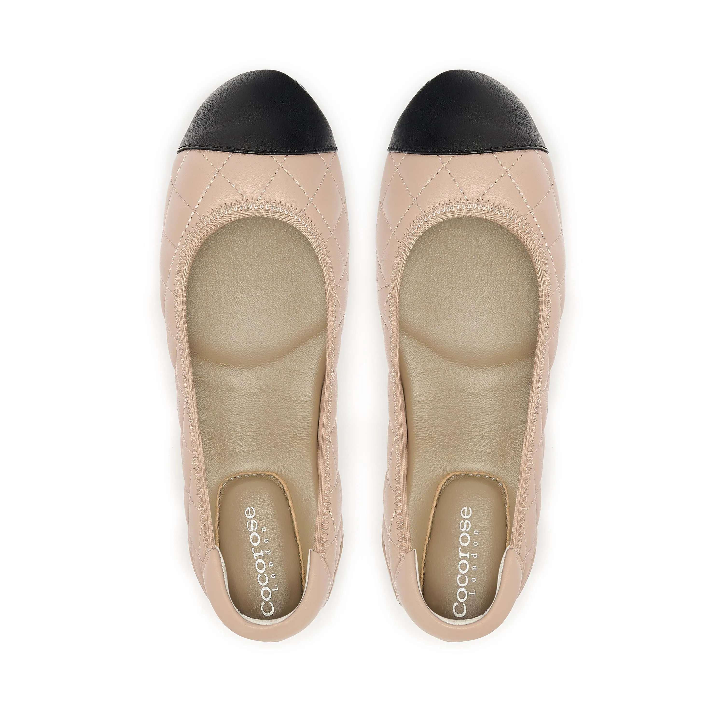 Piccadilly - Quilted Nude Ballet Flat with Black Toe Cap