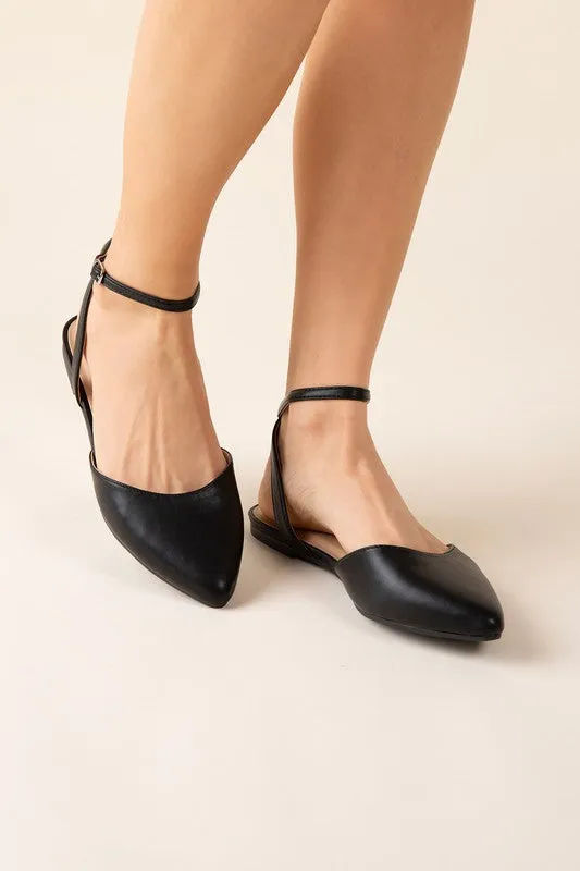 Pointed Toe Ankle Strap Flats