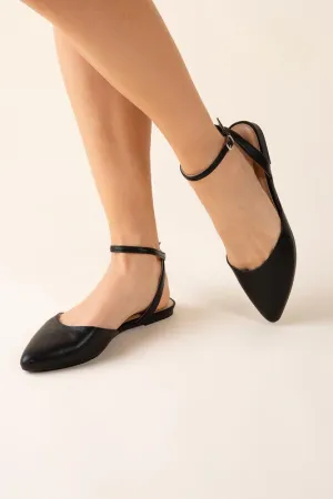 Pointed Toe Ankle Strap Flats