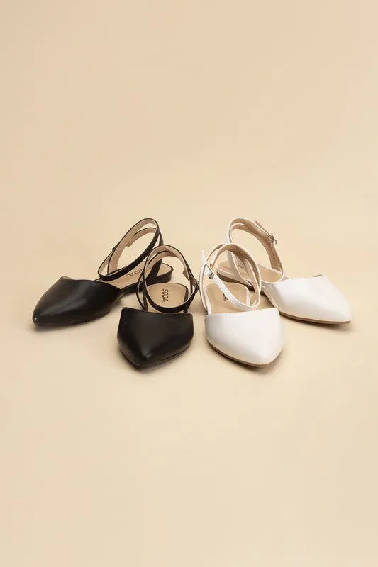 Pointed Toe Ankle Strap Flats