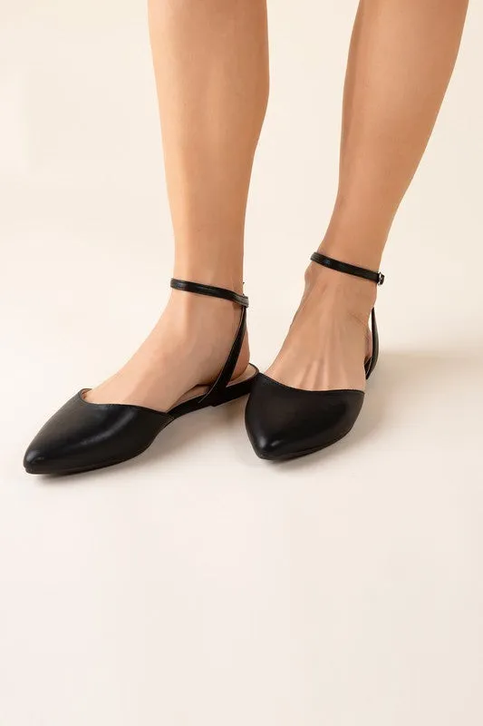 Pointed Toe Ankle Strap Flats