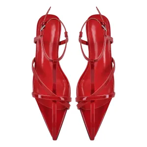 Pointed Toe Red Gladiator Flats