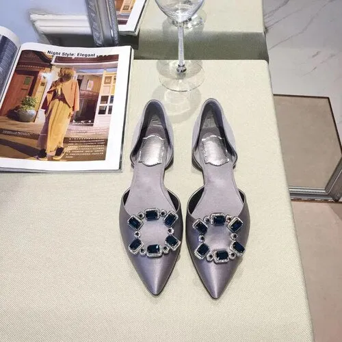 Pointed Toe Square Buckle Rhinestone Flats Casual Shoes Women