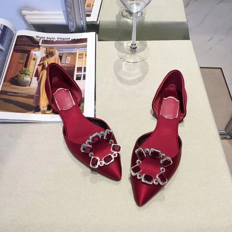 Pointed Toe Square Buckle Rhinestone Flats Casual Shoes Women