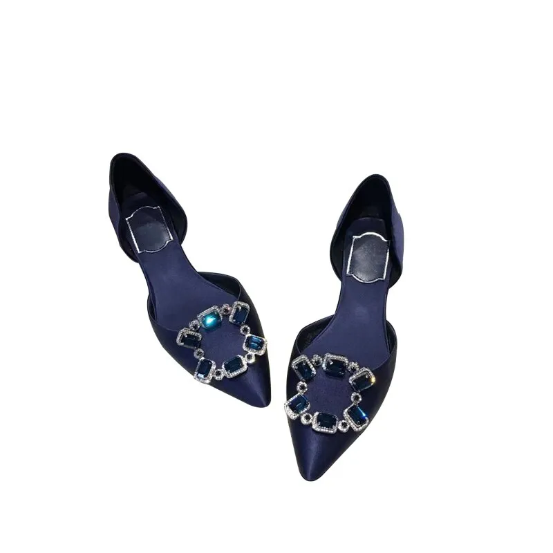 Pointed Toe Square Buckle Rhinestone Flats Casual Shoes Women