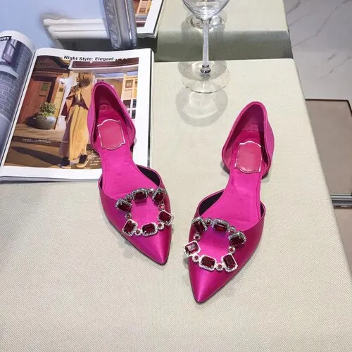Pointed Toe Square Buckle Rhinestone Flats Casual Shoes Women