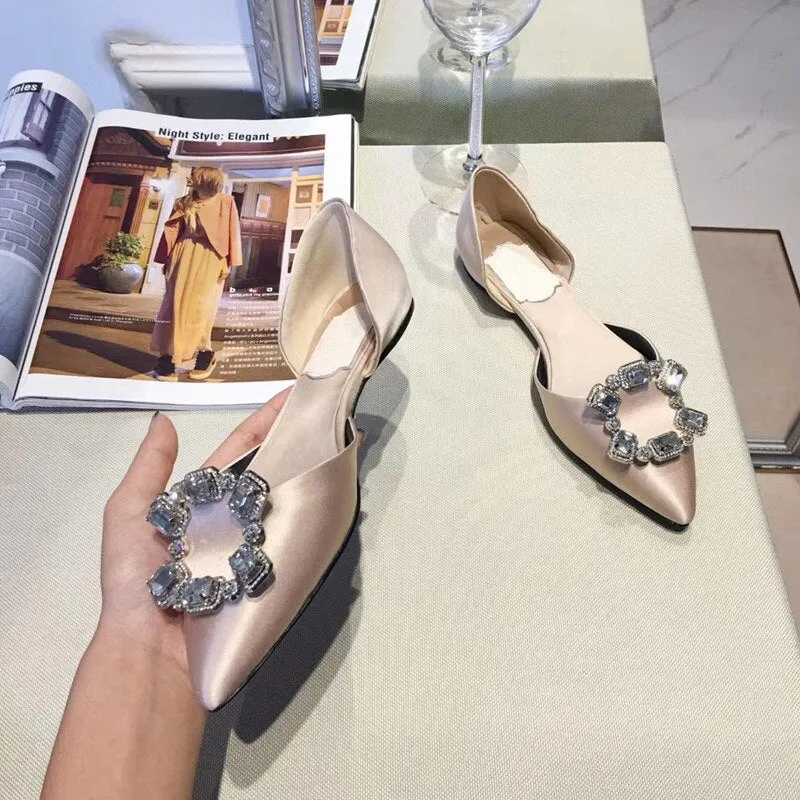 Pointed Toe Square Buckle Rhinestone Flats Casual Shoes Women
