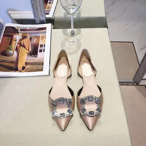 Pointed Toe Square Buckle Rhinestone Flats Casual Shoes Women