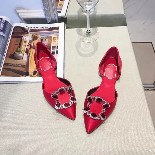 Pointed Toe Square Buckle Rhinestone Flats Casual Shoes Women