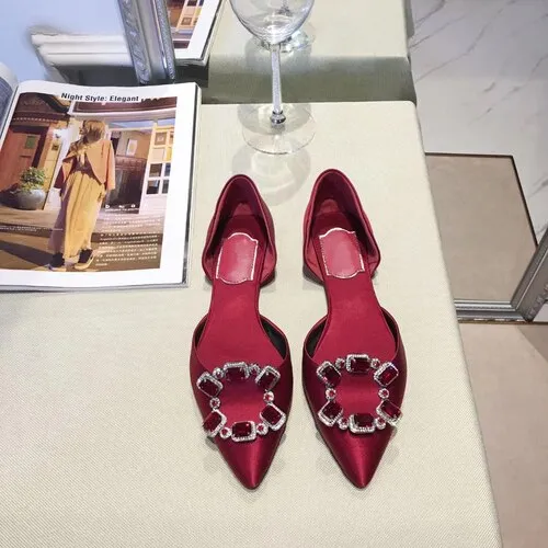 Pointed Toe Square Buckle Rhinestone Flats Casual Shoes Women