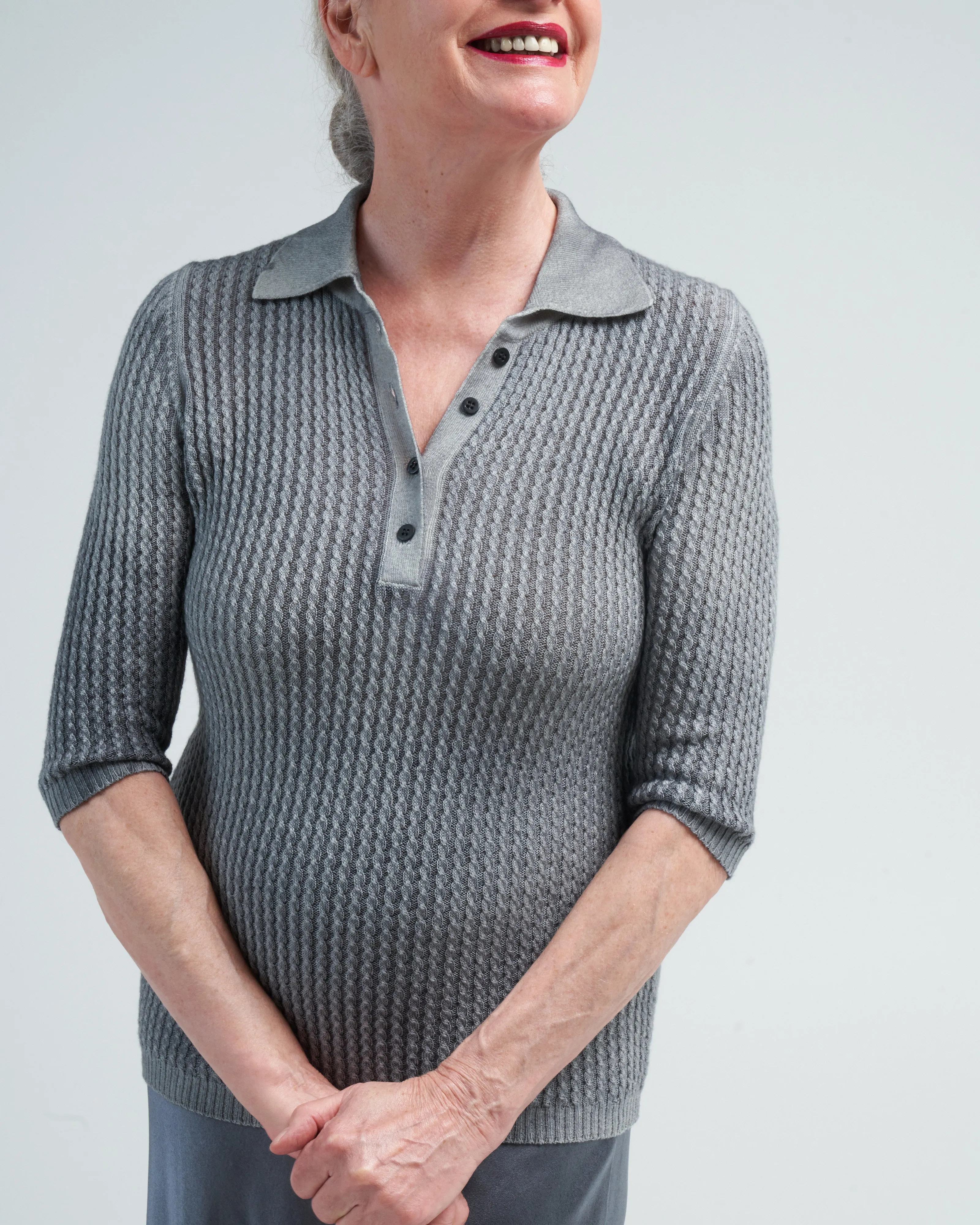 polo neck pullover with small cables - n/ghiaccio
