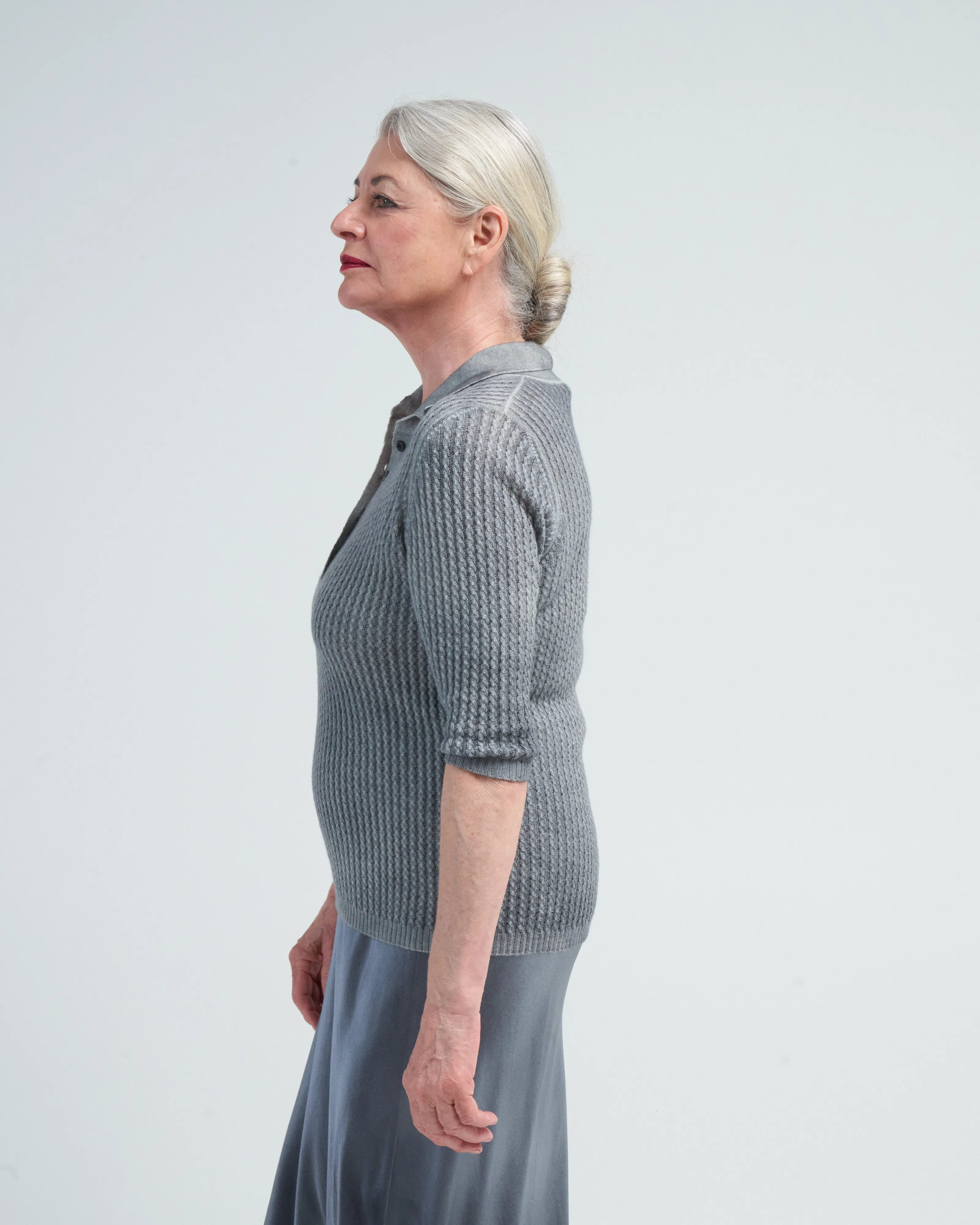 polo neck pullover with small cables - n/ghiaccio