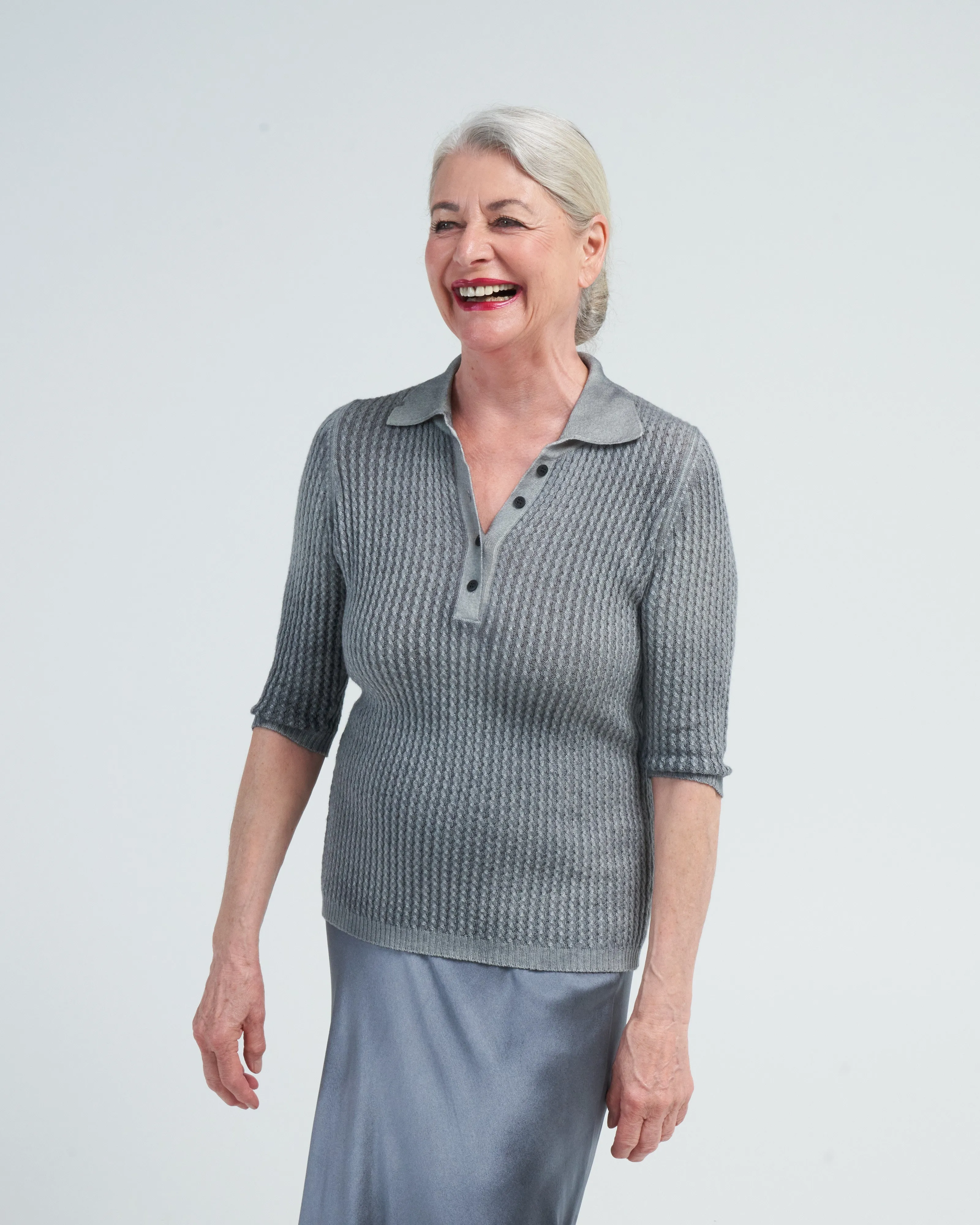 polo neck pullover with small cables - n/ghiaccio