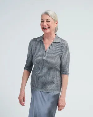 polo neck pullover with small cables - n/ghiaccio