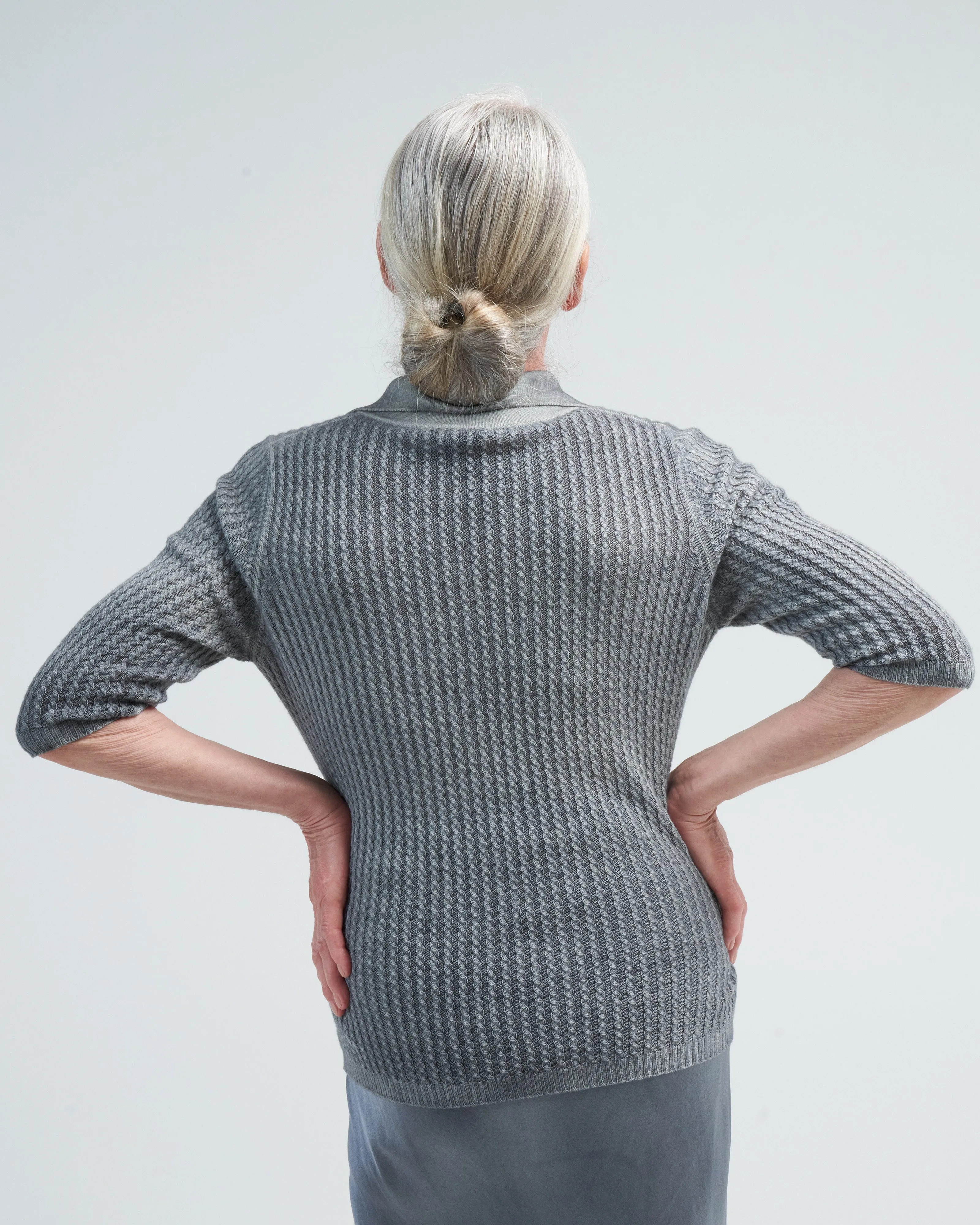 polo neck pullover with small cables - n/ghiaccio