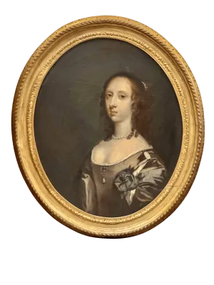 Portrait of Mary Bagot, Countess in carved and gilded oval frame, 17th Century,