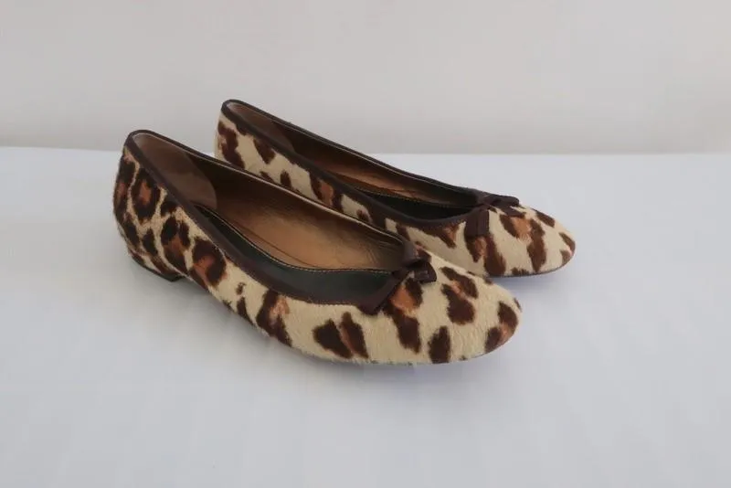 Prada Leopard Print Pony Hair Ballet Flats Size 38.5