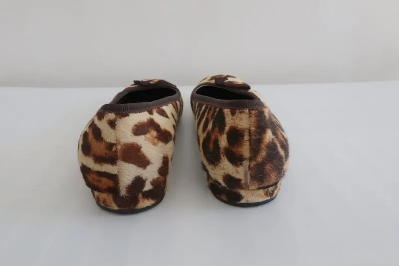 Prada Leopard Print Pony Hair Ballet Flats Size 38.5