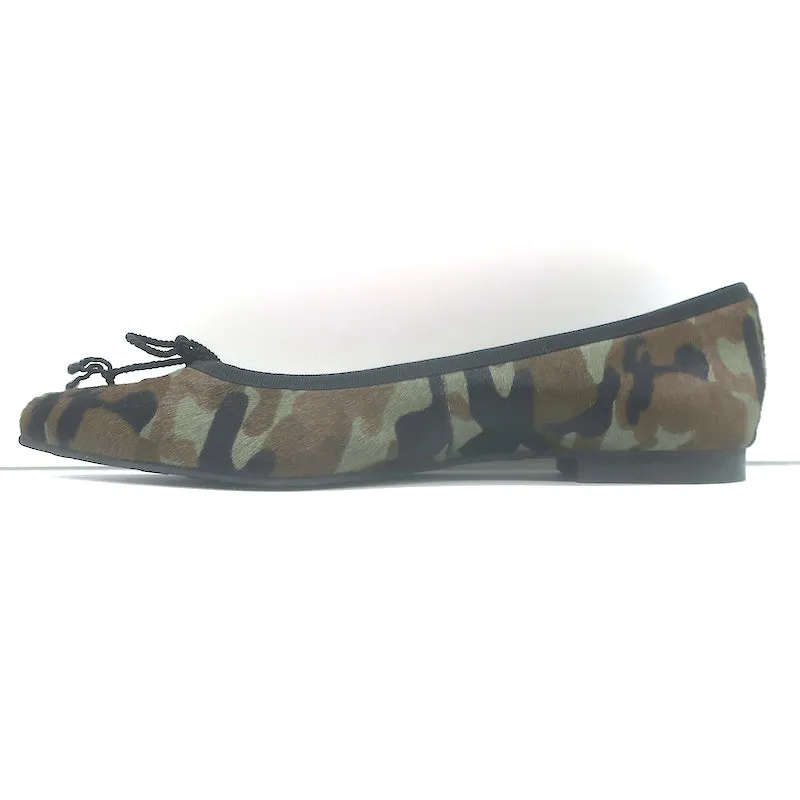 Pretty Ballerinas Pointed Toe Ballet Flats Green Camo Print Pony Hair Size 40