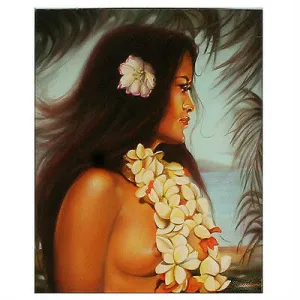 "Hawaiian Beauty #1" (Woman w/ White Lei) By Anthony Sidoni Signed Oil Painting