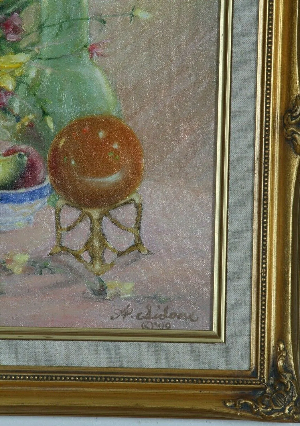 "Painted Vase w/ Flowers" By Anthony Sidoni 2000 Signed Oil on Canvas