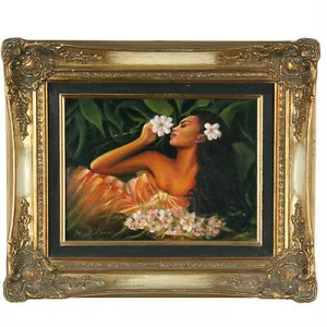 "Tahitian Beauty w/ Flowers" By Anthony Sidoni Signed Oil on Canvas