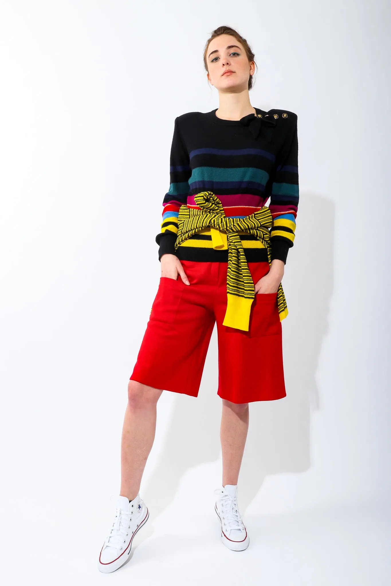Rainbow Striped Knit Bow Sweater