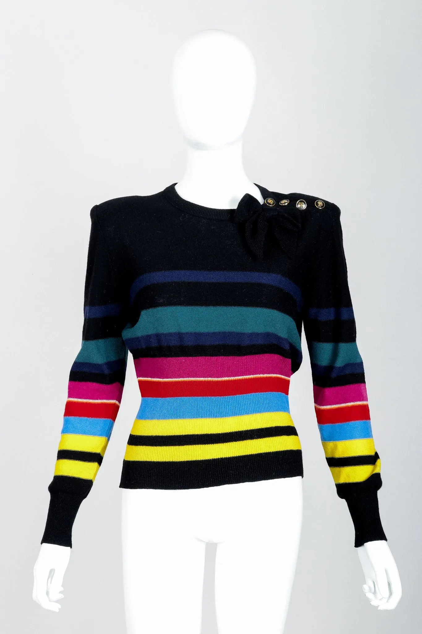 Rainbow Striped Knit Bow Sweater
