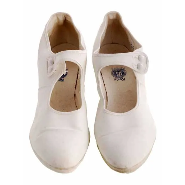 RARE KEDS Vesta Vintage Canvas Off White Heels Shoes Ladies 7-7.5  Rubber Soles