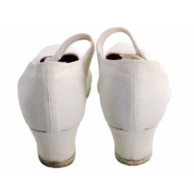 RARE KEDS Vesta Vintage Canvas Off White Heels Shoes Ladies 7-7.5  Rubber Soles