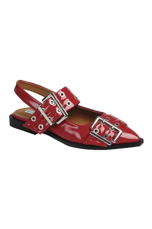 Red Pointed Toe Slingback Flat Shoe Sandals with Buckles