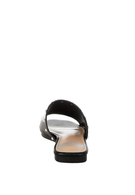 Renaldi Genuine Leather Studded Slip-On Flats