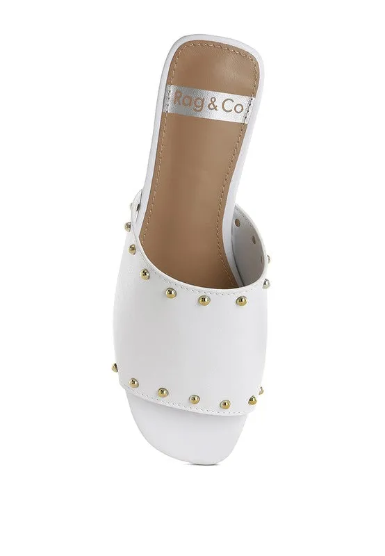 Renaldi Genuine Leather Studded Slip-On Flats