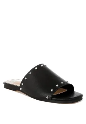 Renaldi Genuine Leather Studded Slip-On Flats