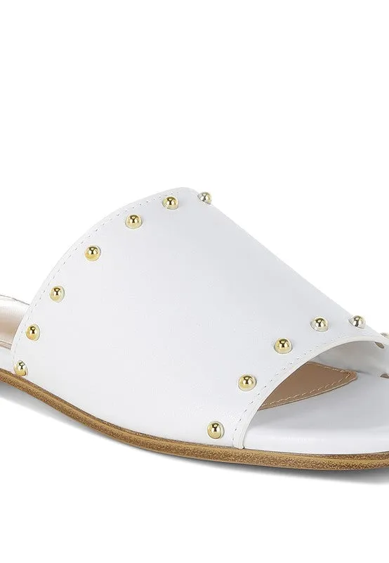 Renaldi Genuine Leather Studded Slip-On Flats