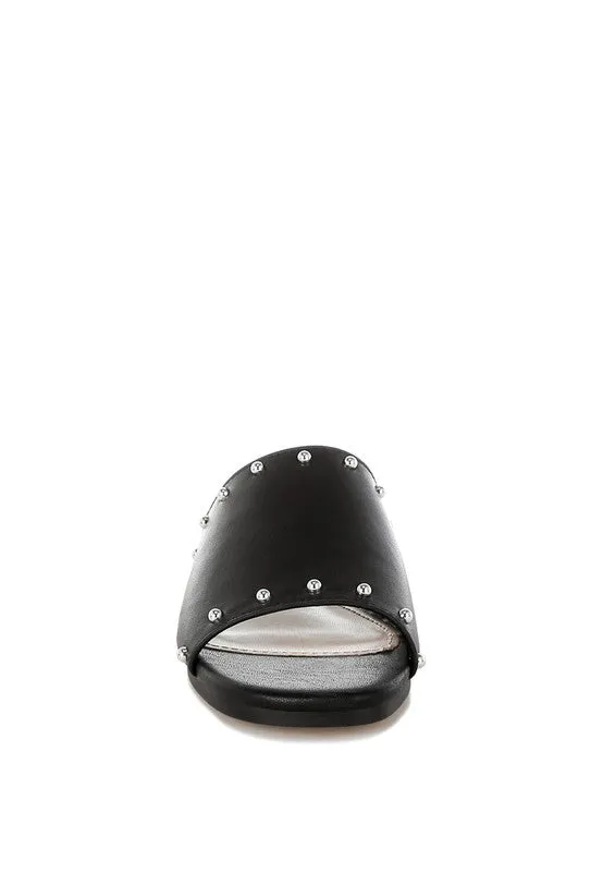 Renaldi Genuine Leather Studded Slip-On Flats