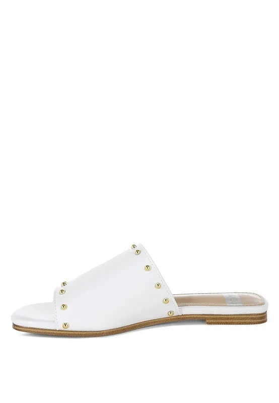 Renaldi Genuine Leather Studded Slip-On Flats
