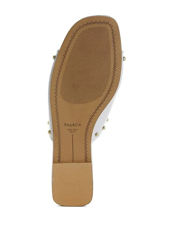 Renaldi Genuine Leather Studded Slip-On Flats