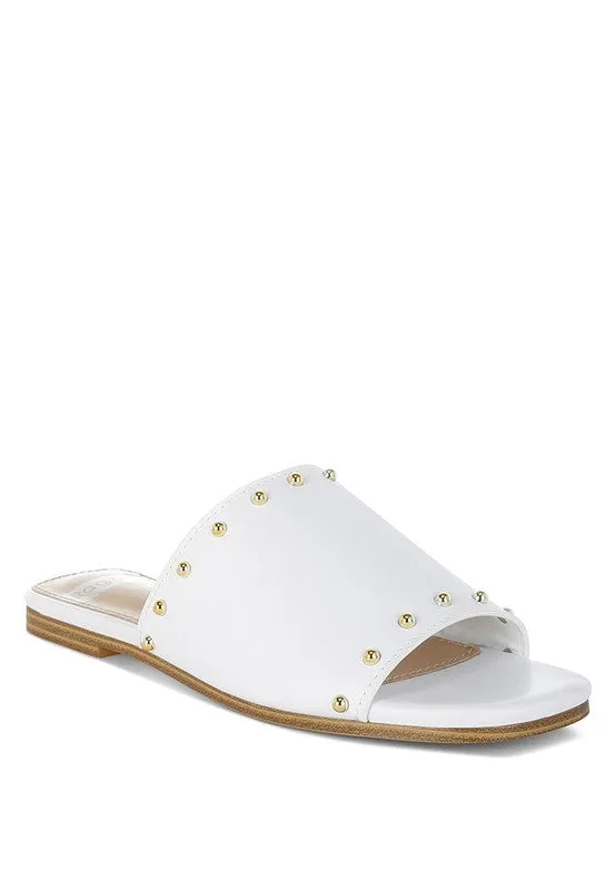 Renaldi Genuine Leather Studded Slip-On Flats