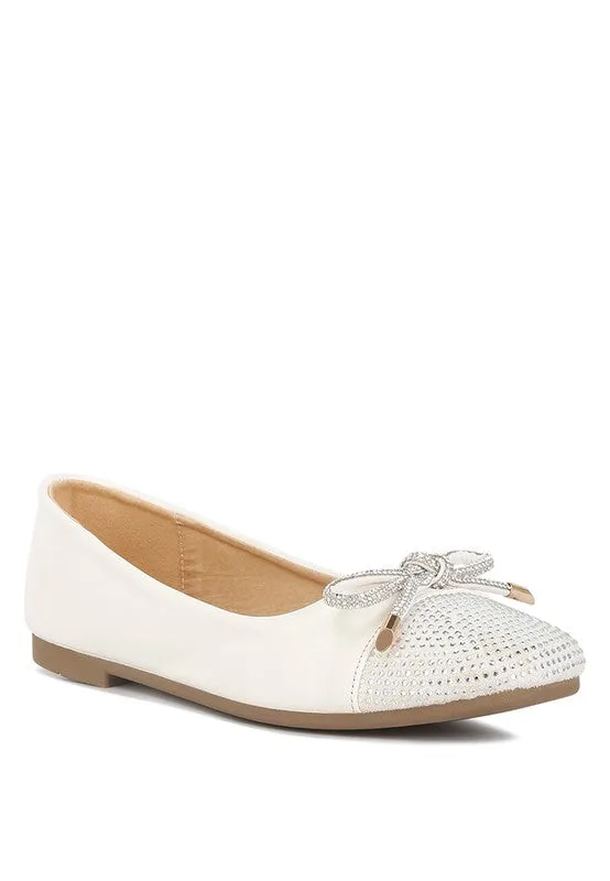 Rhinestone Embellished Toe Cap Ballerina Flat Shoes