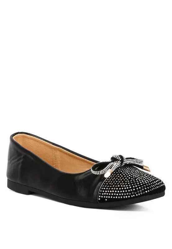 Rhinestone Embellished Toe Cap Ballerina Flat Shoes