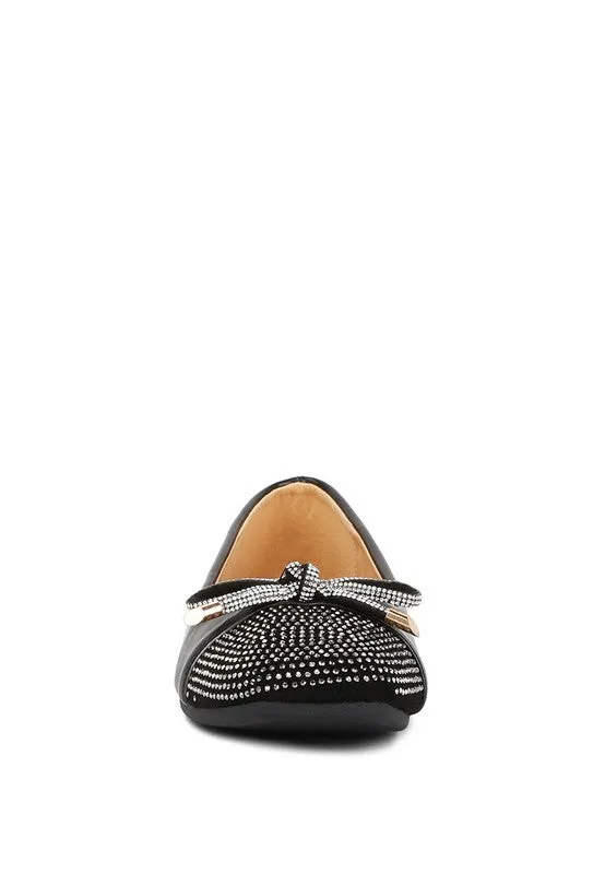 Rhinestone Embellished Toe Cap Ballerina Flat Shoes