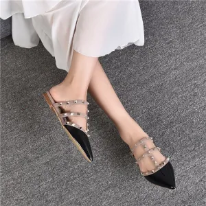 Rivet flat sandals cow leather  women luxury brand shoes female fashion geuine leather  branded leather shoes lady