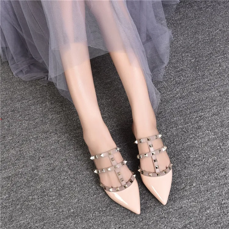 Rivet flat sandals cow leather  women luxury brand shoes female fashion geuine leather  branded leather shoes lady