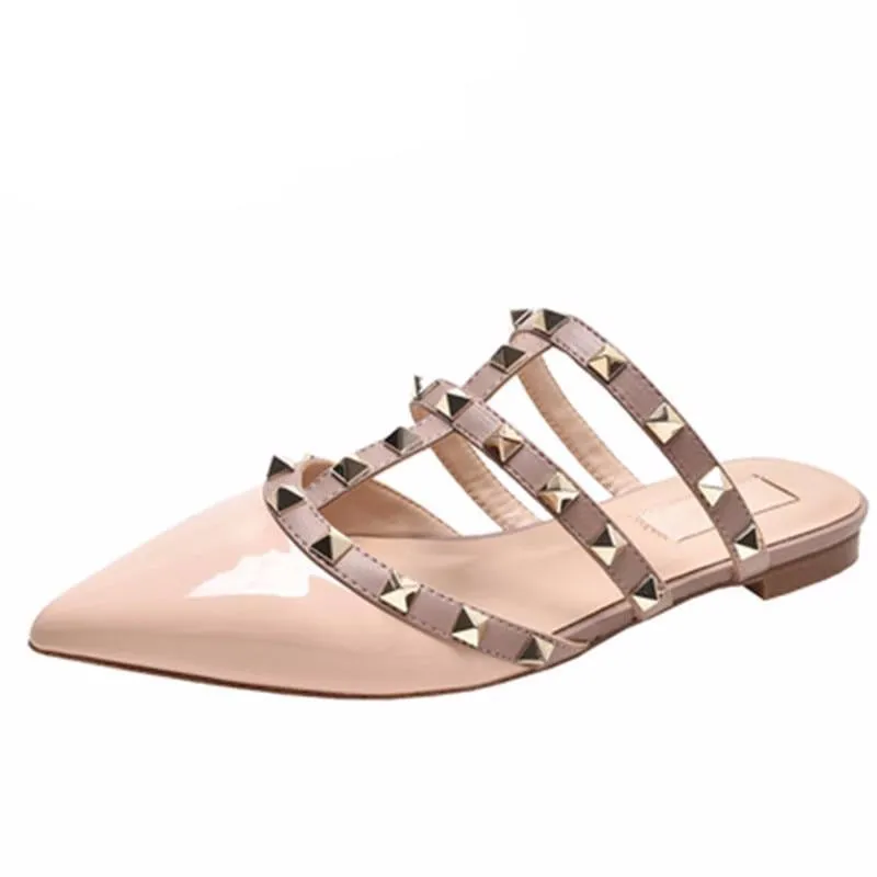 Rivet flat sandals cow leather  women luxury brand shoes female fashion geuine leather  branded leather shoes lady