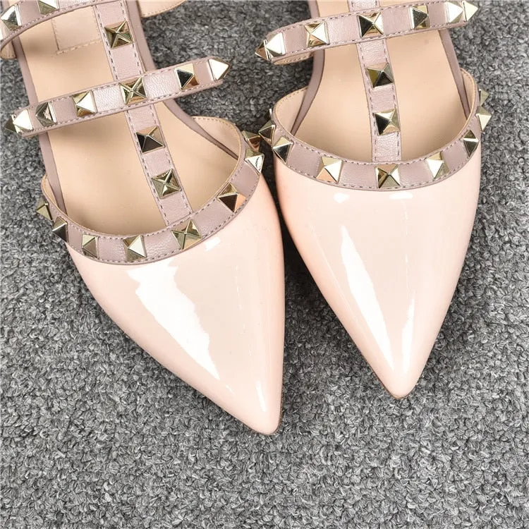 Rivet flat sandals cow leather  women luxury brand shoes female fashion geuine leather  branded leather shoes lady